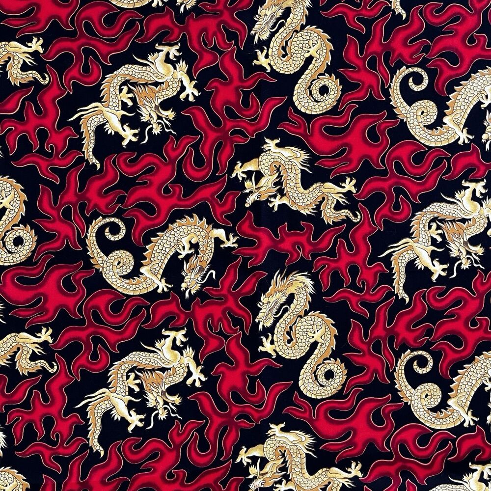 Golden Dragon Flames V.I.P. Cranston Print Works 1 Yard 32" 100% Cotton Vintage